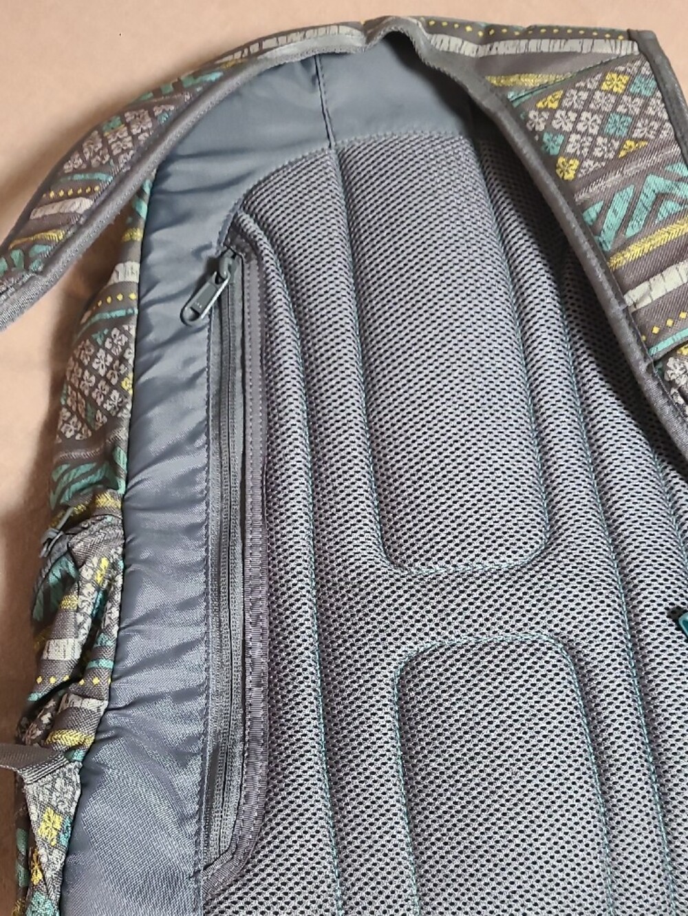 Gray Patterned Backpack with Aqua & Yellow Accents - Picture 9 of 11